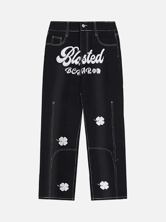 Lucky Clover Embroidered Baggy Jeans (a)